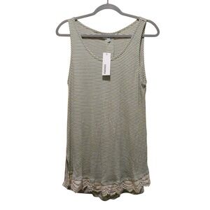 Sonoma Tank Top Womens XL Green‎ White Striped Split Hem Lace Stretchy NWT